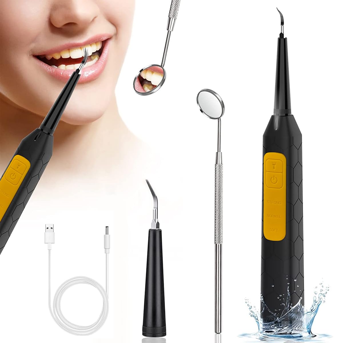 HANNEA Plaque Remover for Teeth, Teeth Cleaning Kit with LED Light, 2 Replaceable Heads and Oral Mirror, 3 Modes Teeth Cleaner for Travel & Home Use HANNEA Plaque Remover for Teeth, Teeth Cleaning Kit with LED Light, 2 Replaceable Heads and Oral Mirror, 3 Modes Teeth Cleaner for Travel & Home Use